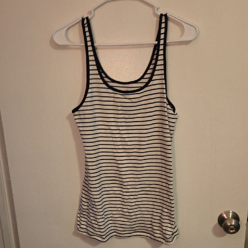 Black and White Fitted Striped Tank Top